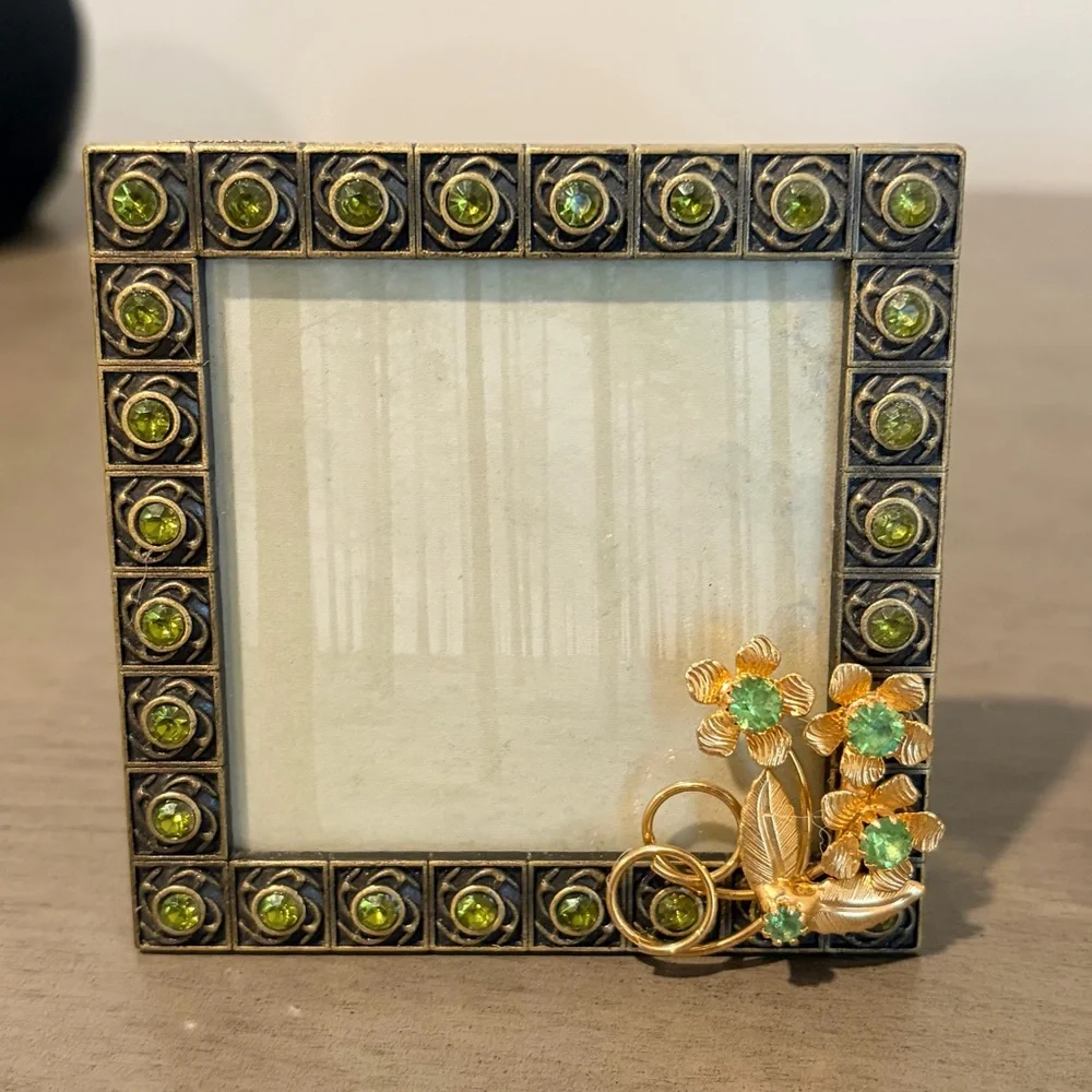 2 up cycled Silver and Gold Picture Frames. Vintage jewelry butterfly flowers
